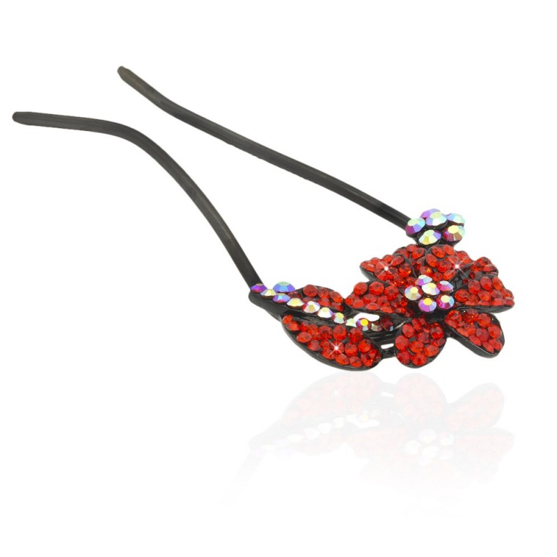 Шпилька для волос металлическая с украшениями из страз (8110) вариант 09
