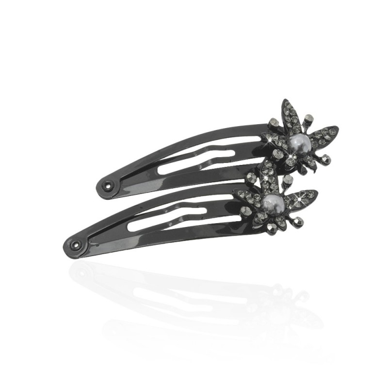 Пара заколок-хлопушек для волос со стразами 5.9см 2шт (6140) вариант 03