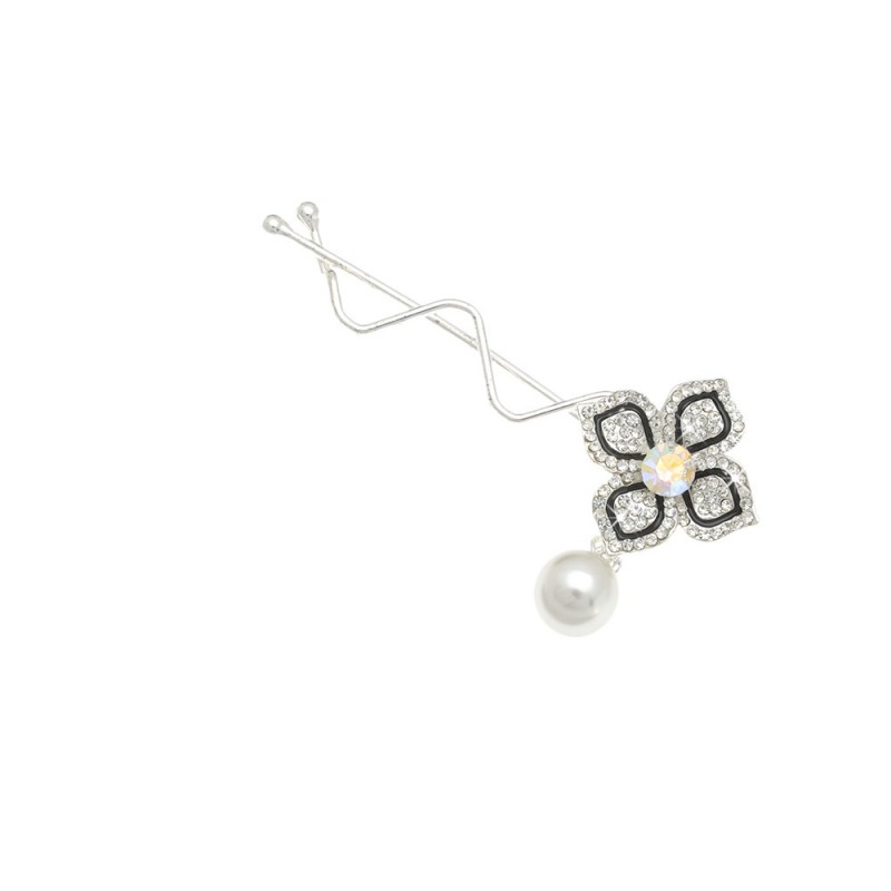 Заколка-защёлка со стразами 7.5см (11776) вариант 02