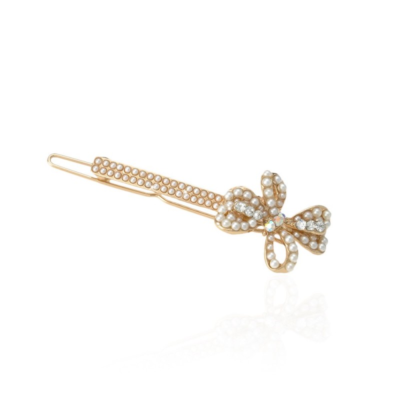 Заколка на защёлке с жемчугом Бантик 6.2см (7476) вариант 01