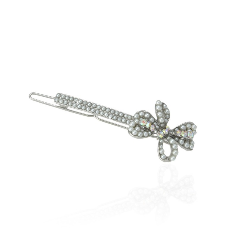 Заколка на защёлке с жемчугом Бантик 6.2см (7476) вариант 02