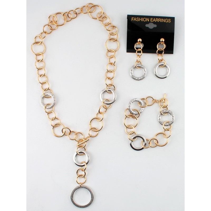 Набор из серьг, браслета и подвески на шею золотистый (7961)