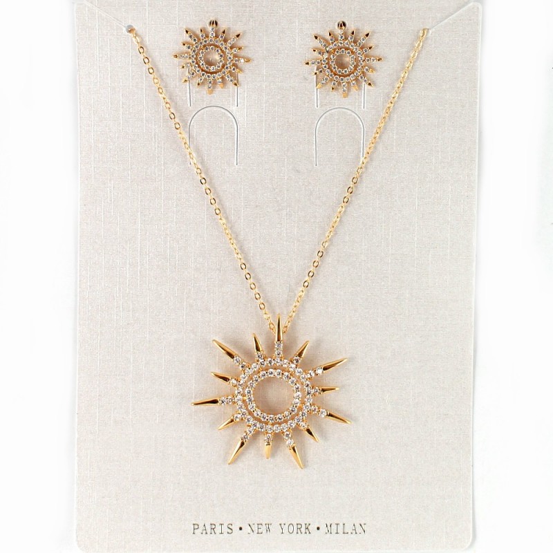 Набор из серьг и подвески на шею золотистый (10480)