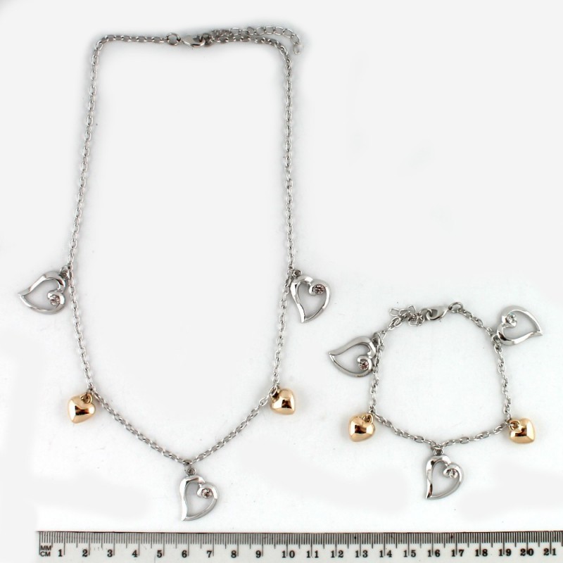 Набор из браслета и подвески на шею серебристый (8591)