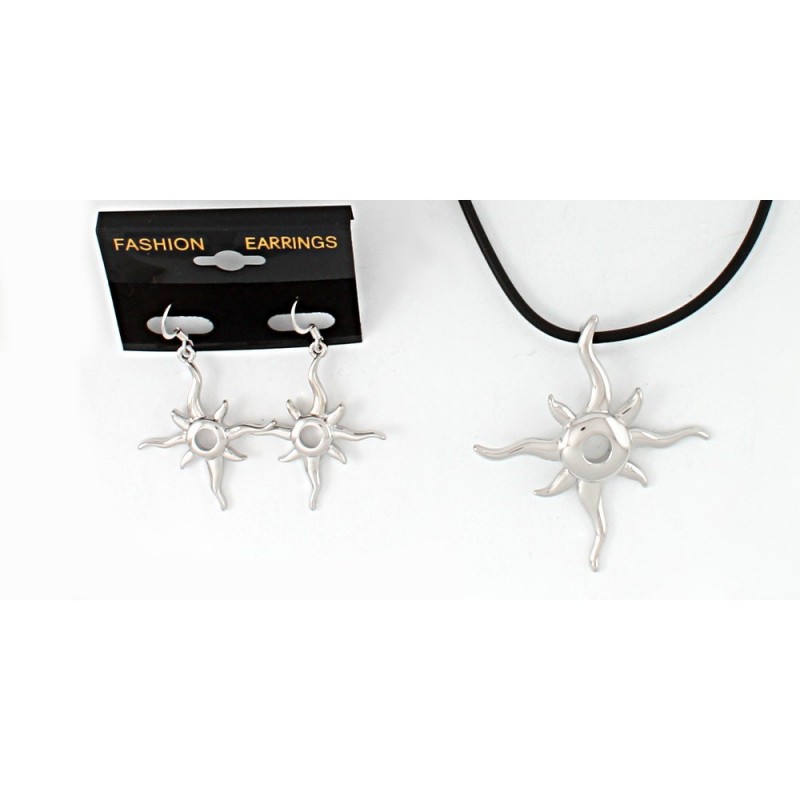 Набор из серьг и подвески на шею серебристый (7630)