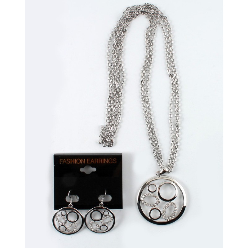 Набор из серьг и подвески на шею серебристый (7634)