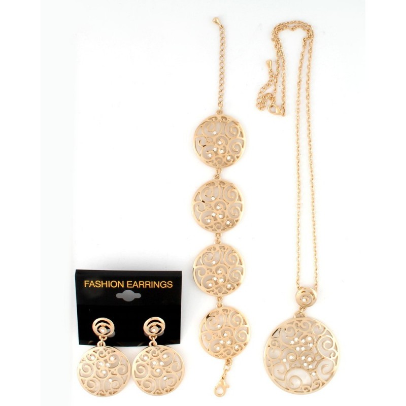 Набор из браслета, серьг и подвески на шею золотистый (7624)