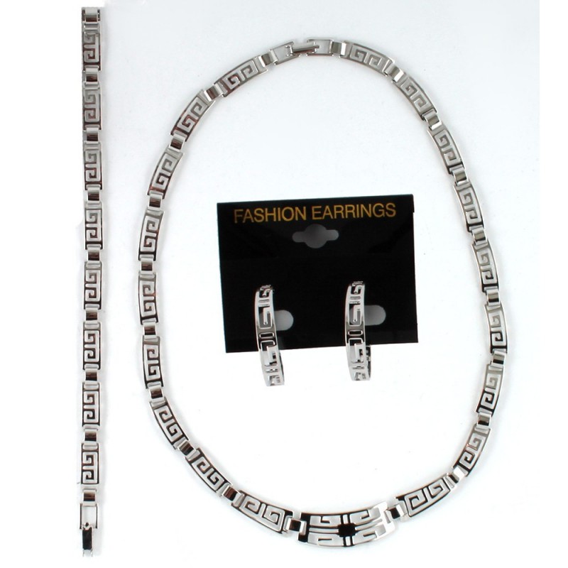 Набор из браслета, серьг и подвески на шею серебристый (7677)