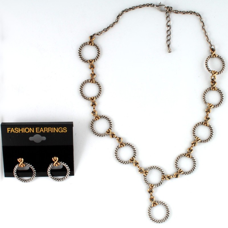 Набор из серьг и подвески на шею серебристо-золотистый (7686)