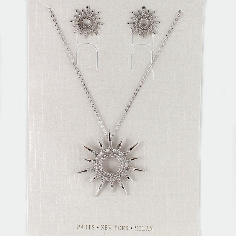 Набор из серьг и подвески на шею серебристый (10481)