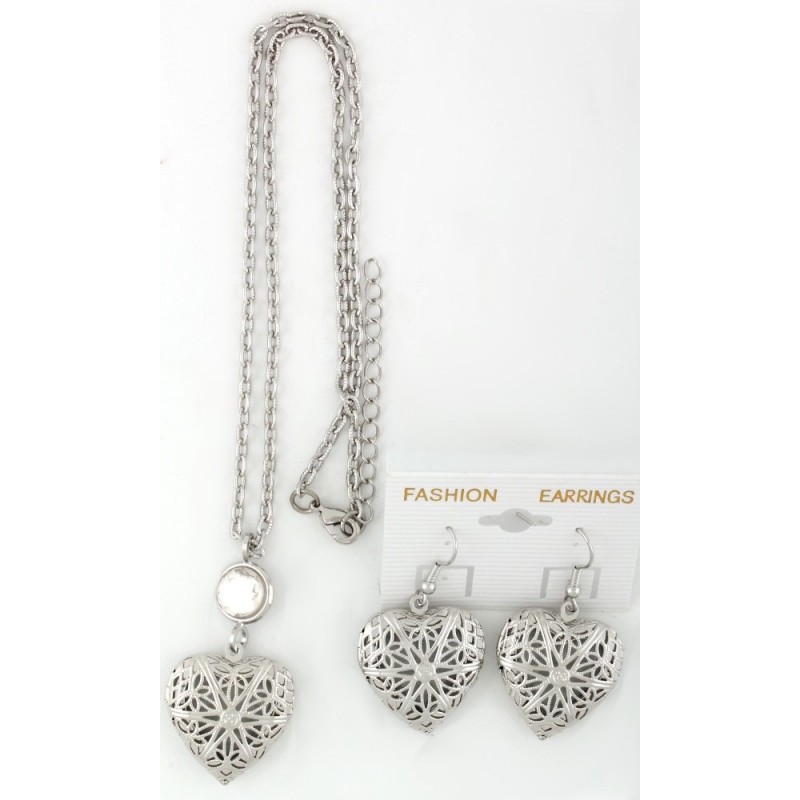 Набор из серьг и подвески на шею серебристый (8595)