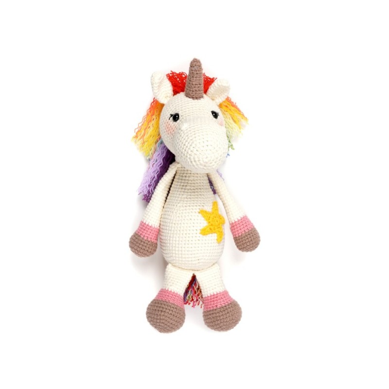 Вязаная игрушка амигуруми Единорог с радужной гривой 25см (27878)