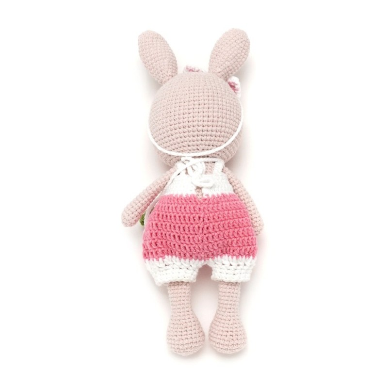 Вязаная игрушка амигуруми Зайка с морковкой 27см розовый (29147)