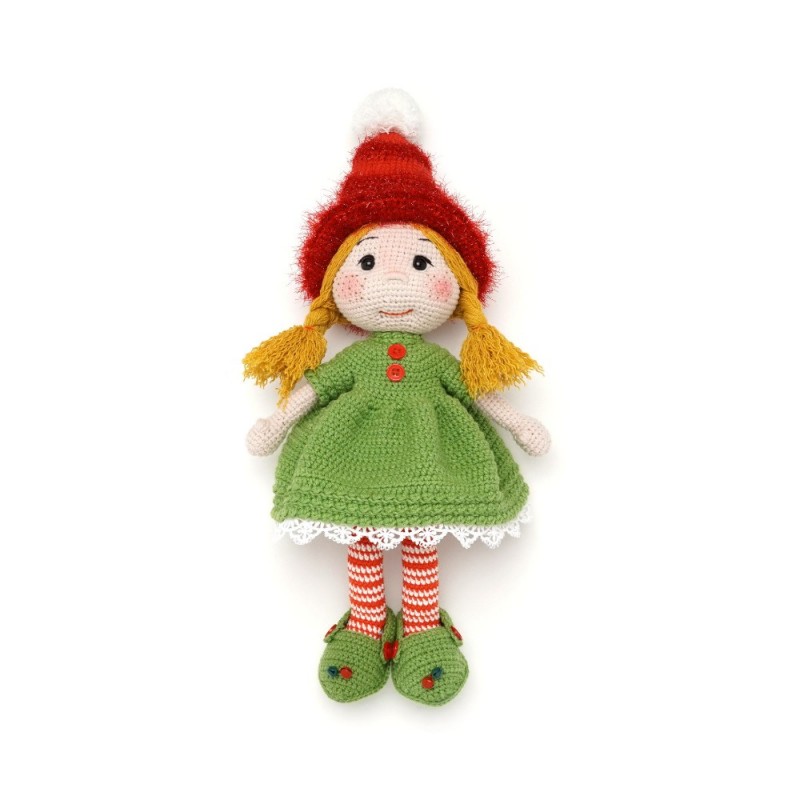 Вязаная игрушка амигуруми Девочка Эльф в красной шапке 40см (29710)