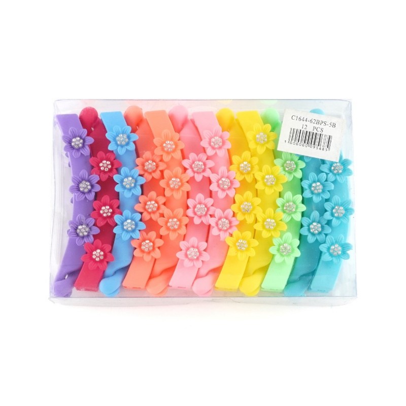 Набор заколок бананов для волос матовые с пластиковыми цветками (13199)