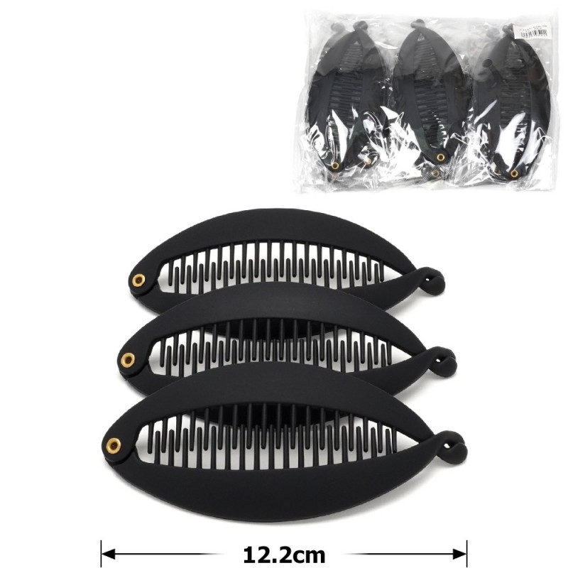 Набор заколок бананов для волос матовые чёрные (26902)