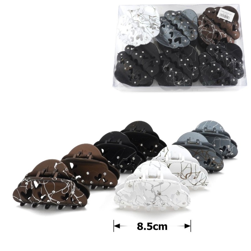 Набор заколок-крабов матовых со стразами и узорами (13764)