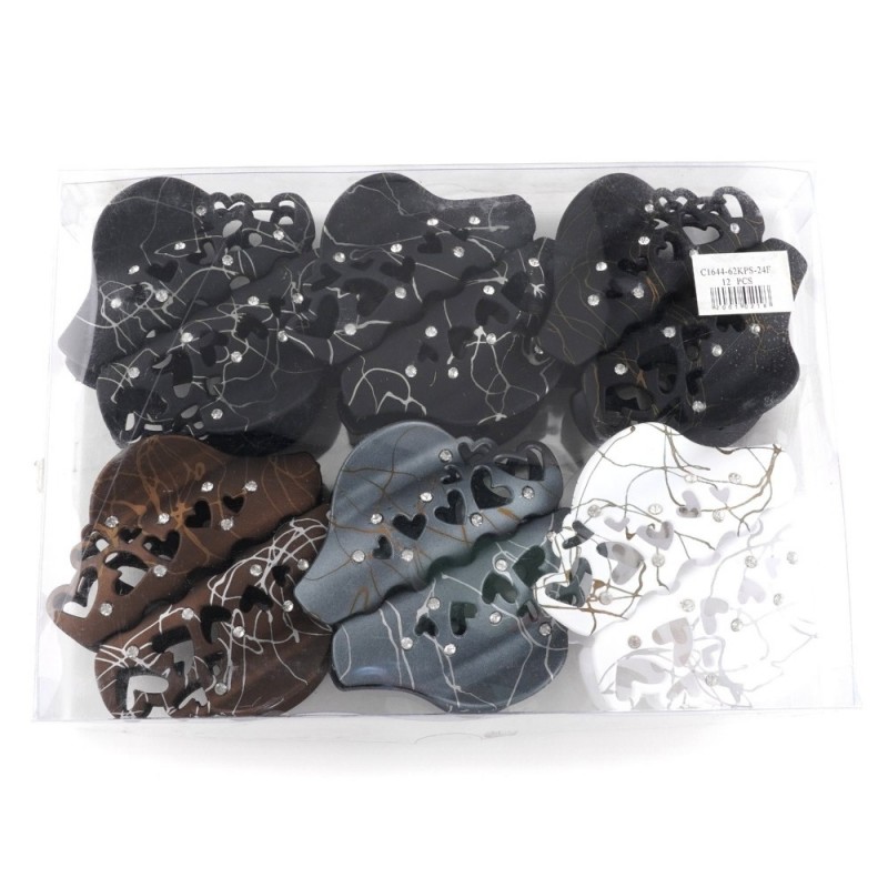 Набор заколок-крабов матовых со стразами и узорами (13768)