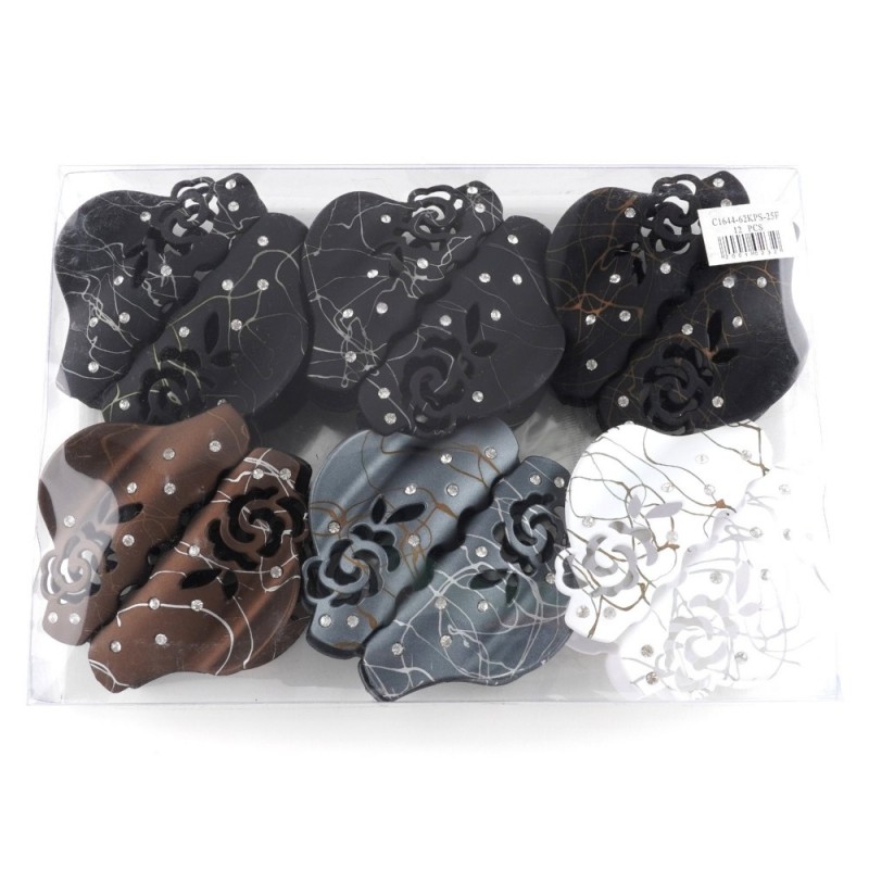 Набор заколок-крабов матовых со стразами и узорами (13770)