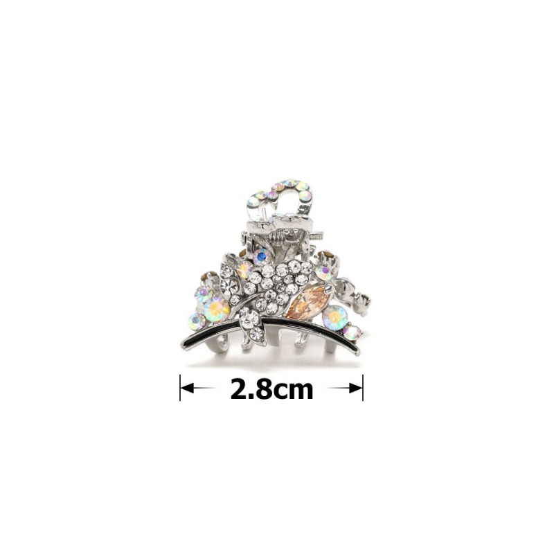 Заколка-краб для волос из металла со стразами 2.8см (13954)