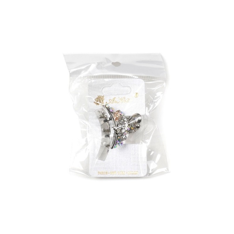 Заколка-краб для волос из металла со стразами 2.8см (13954)