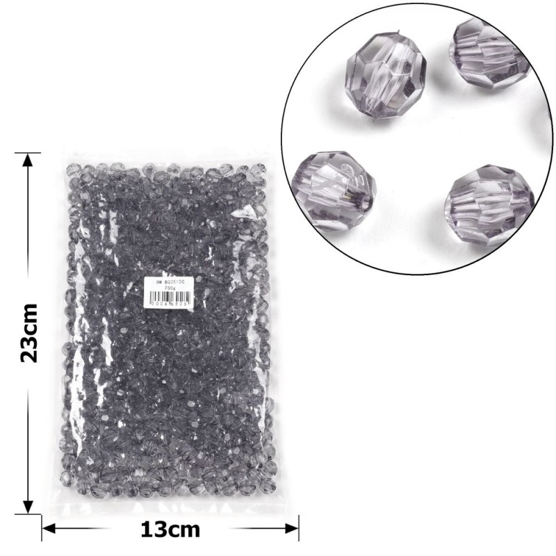 Набор граненых бусин 10мм 500шт 250г серый (30409)