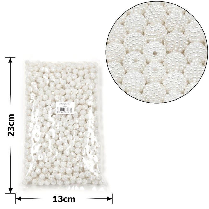 Набор бусин ежевик 10мм 700шт 250г белый (30438)