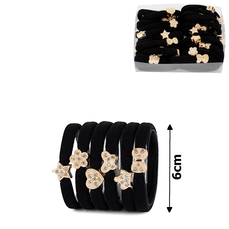 Набор резинок для волос из микрофибры черный с фигурками в коробочке (15398)