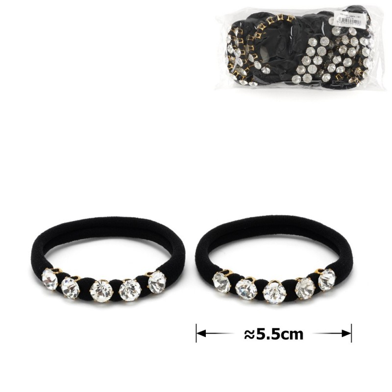 Набор резинок для волос из микрофибры со стразами черные (12506)