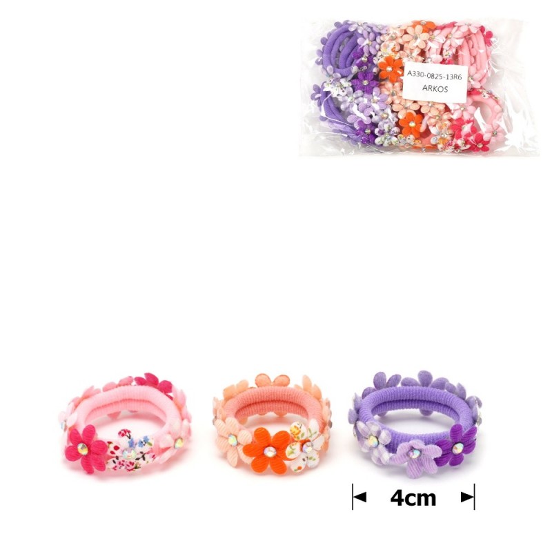 Набор резинок для волос из микрофибры с цветками и стразами (9831)
