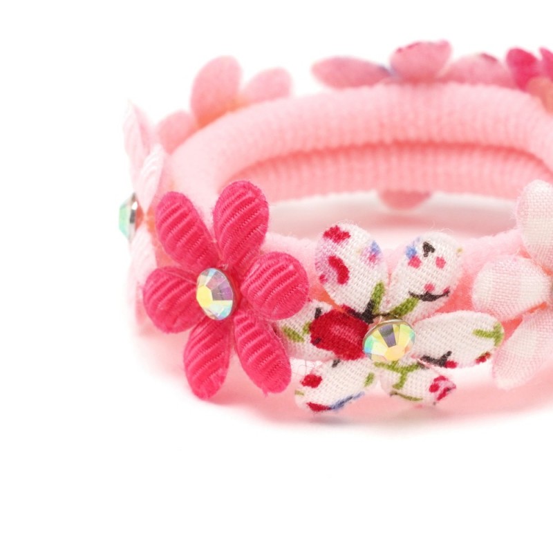 Набор резинок для волос из микрофибры с цветками и стразами (9831)