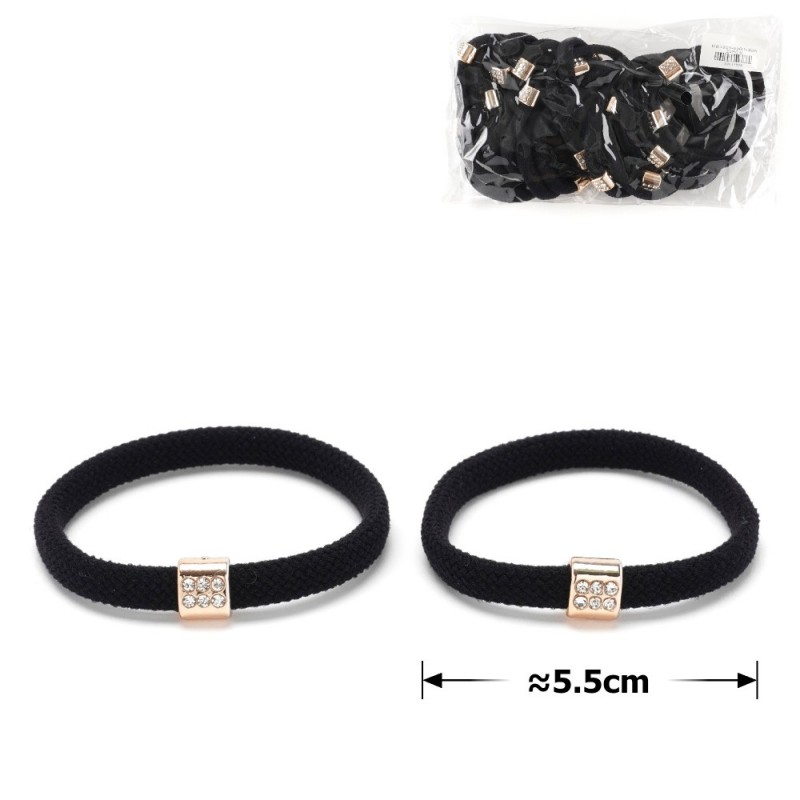 Набор резинок для волос из микрофибры со стразами черные (15202)
