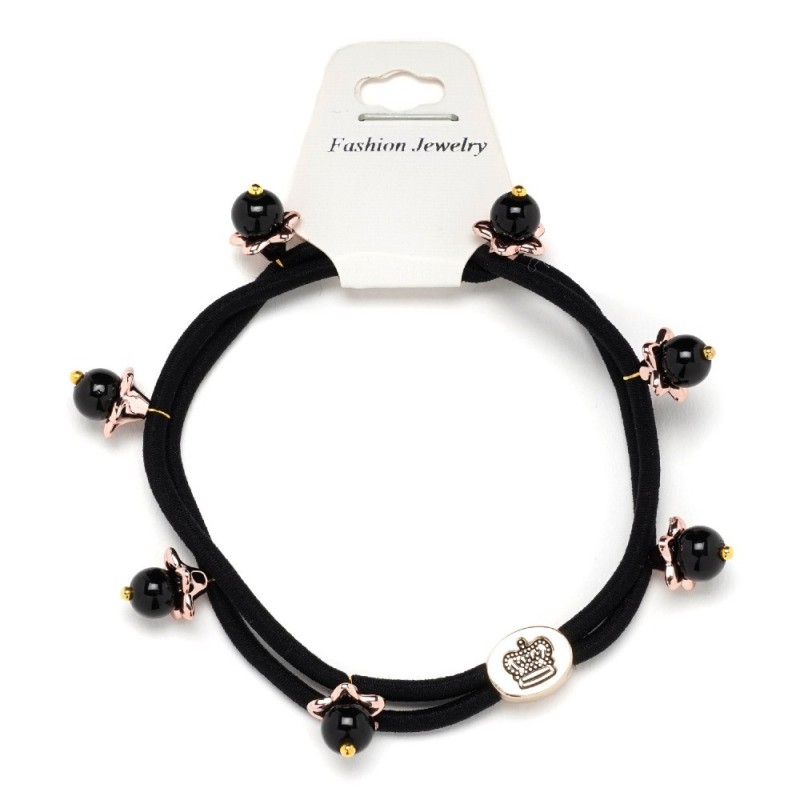 Резинка для волос двойная с бусинками (25567) вариант 01