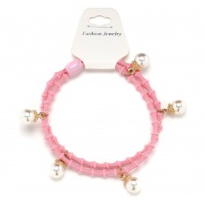 Резинка для волос двойная ребристая с бусинкой (25568) вариант 12