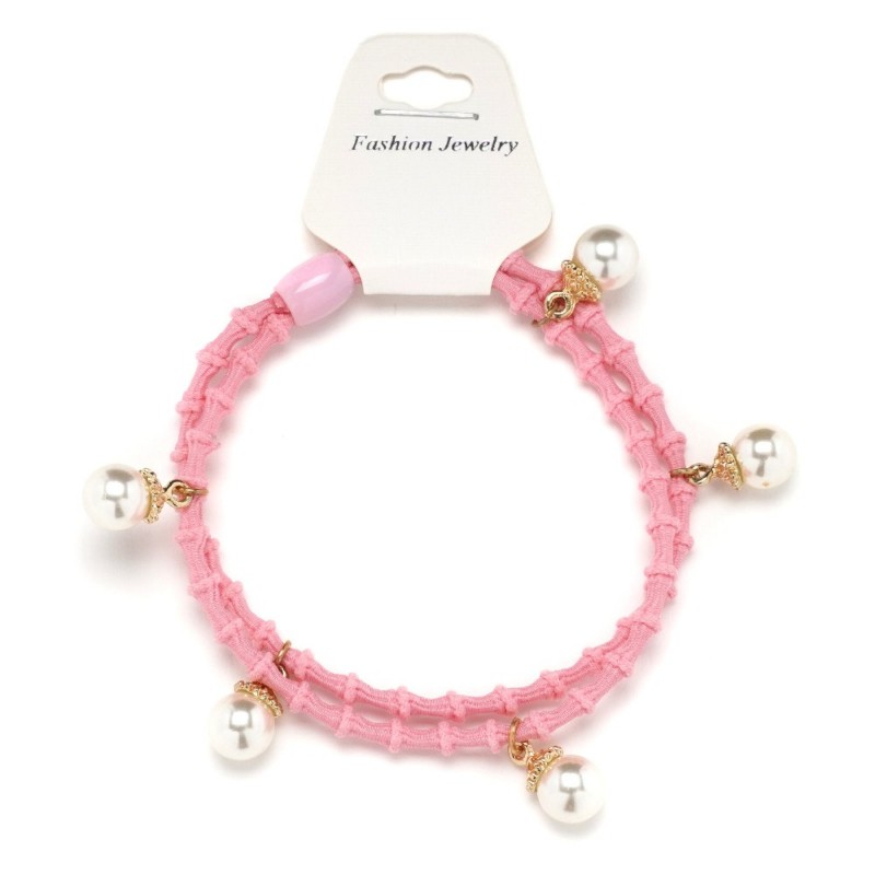 Резинка для волос двойная ребристая с бусинкой (25568) вариант 12