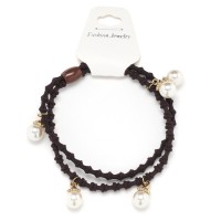 Резинка для волос двойная ребристая с бусинкой (25568) вариант 02