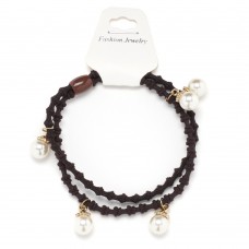 Резинка для волос двойная ребристая с бусинкой (25568) вариант 02