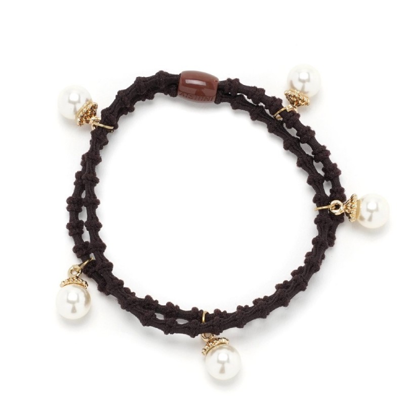 Резинка для волос двойная ребристая с бусинкой (25568) вариант 02