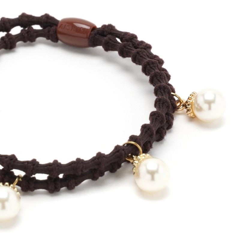 Резинка для волос двойная ребристая с бусинкой (25568) вариант 02