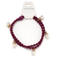 Резинка для волос двойная ребристая с бусинкой (25568) вариант 03