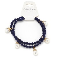 Резинка для волос двойная ребристая с бусинкой (25568) вариант 04