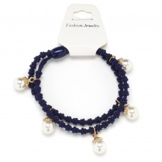 Резинка для волос двойная ребристая с бусинкой (25568) вариант 04