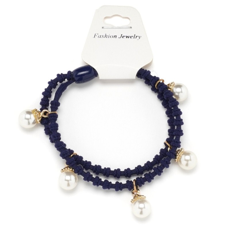 Резинка для волос двойная ребристая с бусинкой (25568) вариант 04