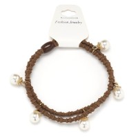 Резинка для волос двойная ребристая с бусинкой (25568) вариант 05