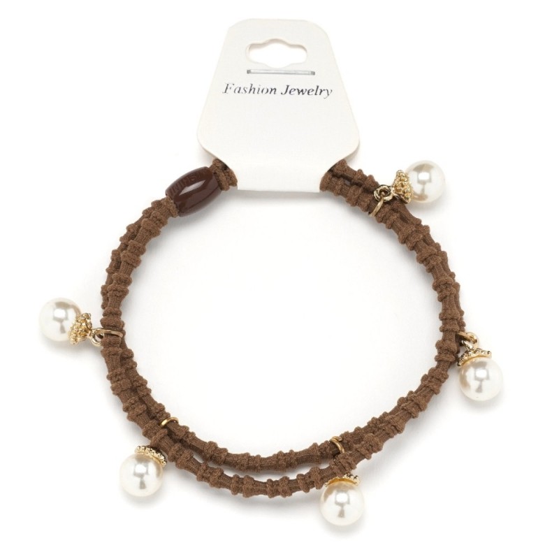 Резинка для волос двойная ребристая с бусинкой (25568) вариант 05