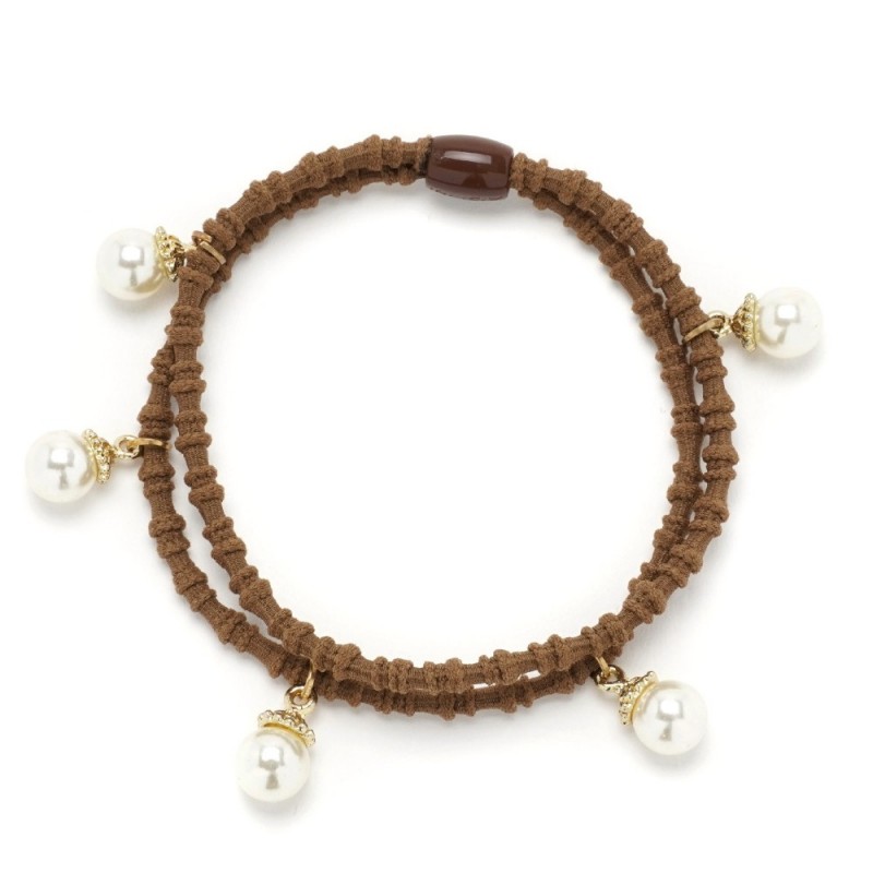 Резинка для волос двойная ребристая с бусинкой (25568) вариант 05