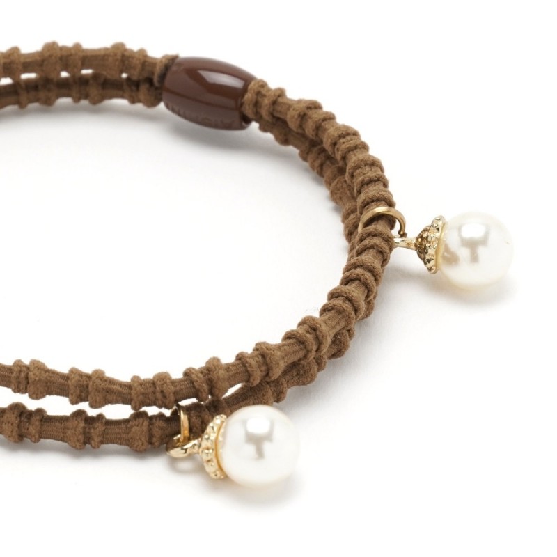 Резинка для волос двойная ребристая с бусинкой (25568) вариант 05