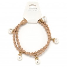 Резинка для волос двойная ребристая с бусинкой (25568) вариант 06