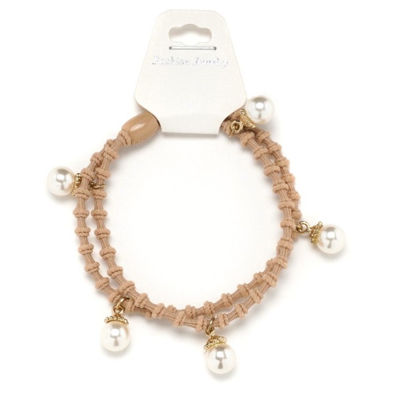 Резинка для волос двойная ребристая с бусинкой (25568) вариант 06