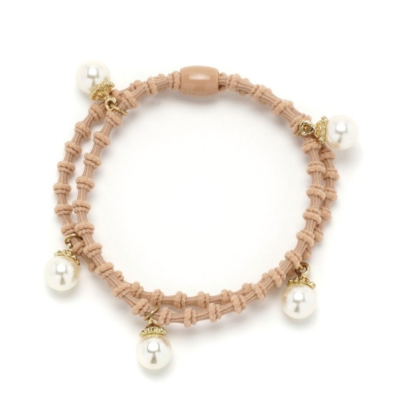 Резинка для волос двойная ребристая с бусинкой (25568) вариант 06